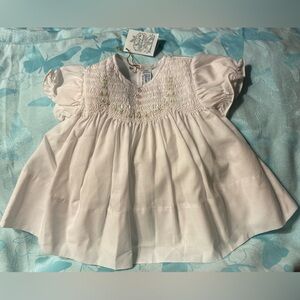 Feldman Brothers White Hand Smocked Scalloped Rose Bud Baby Girl Dress